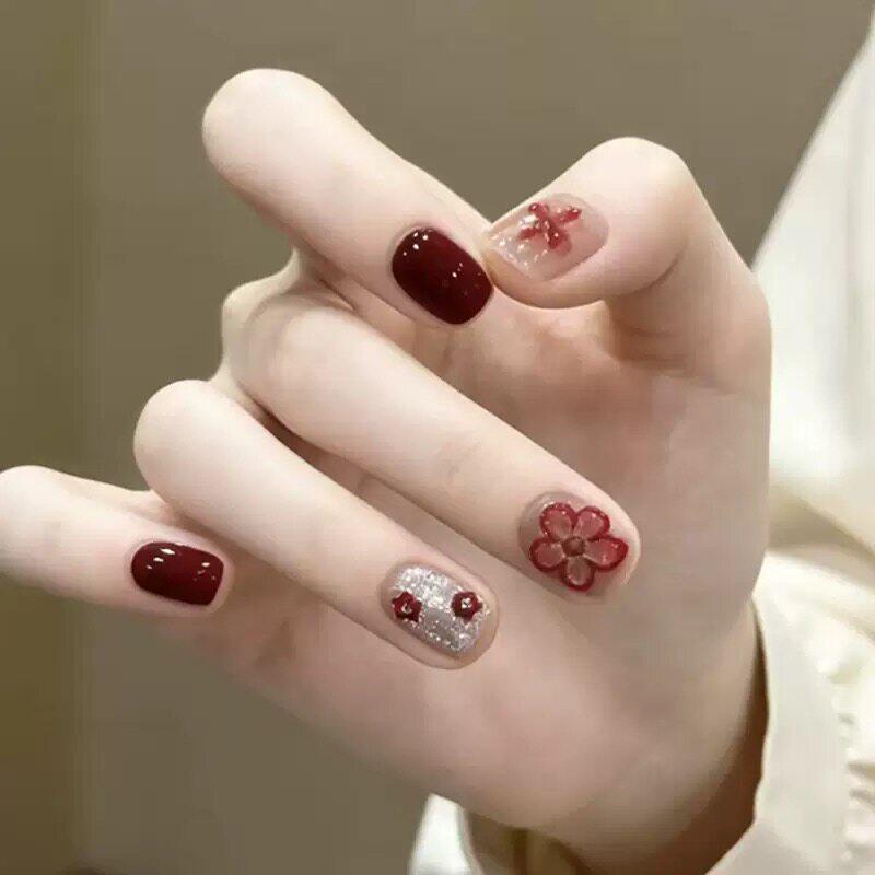 春夏新款复古花朵穿戴甲短款假指美甲工具