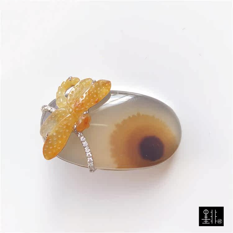 冰黄翡翠蜻蜓14k金胸针设计孤品