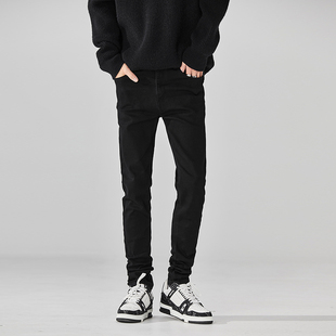 小脚弹力百搭休闲裤 YOA高端纯黑色牛仔裤 潮牌修身 韩版 子男 男秋季