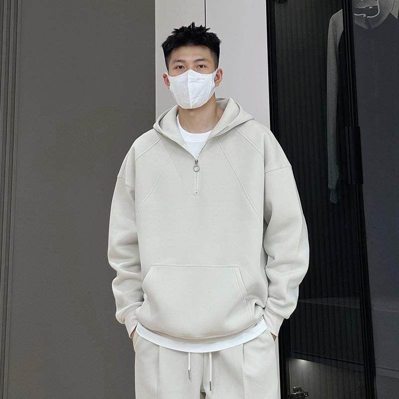 YOA秋冬新款460克重磅连帽卫衣男士加绒加厚宽松高级感外套W8219