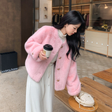 有货款2025冬季粉色水貂毛皮毛一体外套2C002A620P160K238，女装皮草，2C002