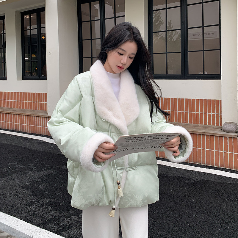 大量有货2025冬季新中式提花水貂毛羽绒服2C002A618P265K398,女装羽绒服,2C002
