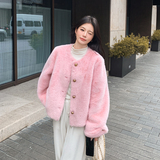 有货款2025冬季粉色水貂毛皮毛一体外套2C002A620P160K238，女装皮草，2C002