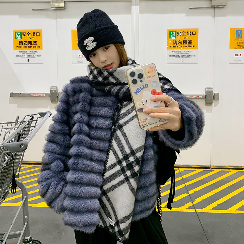 有货款2025高仿龙猫蓝紫色毛皮草剪毛外套2C002A622P175K258,女装皮草,2C002