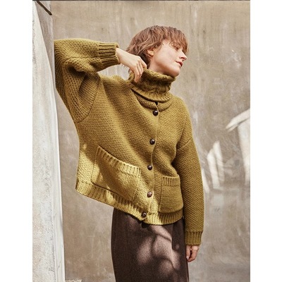 SOMETHING 栖息之际 羊毛复古窗花纹路 翻领重磅针织毛衣外套围脖