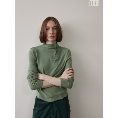 SOMETHING 棉混纺复古设计感立领贴身高弹力 堆堆领针织打底2色