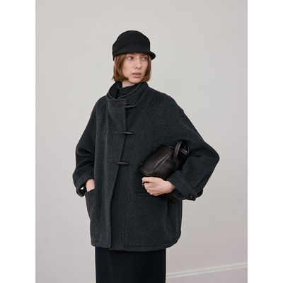 SOMETHING 70支澳洲100%美丽诺羊毛 门襟双层设计双面毛呢料大衣