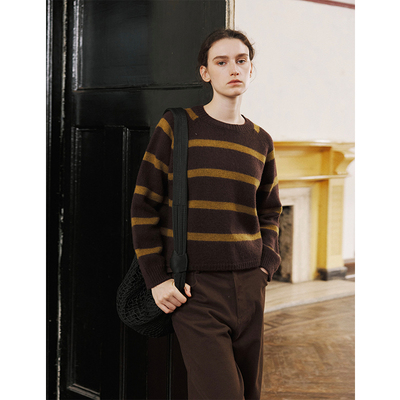 羊毛宽松学院风撞色条纹针织毛衣