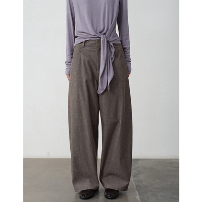 SOMETHING vintage感 棉麻弯刀裤 百搭休闲咖色香蕉裤