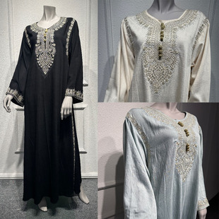 2025烫钻绣花重工大码 Dress A字中东迪拜长袍礼服阿拉伯连衣裙女装