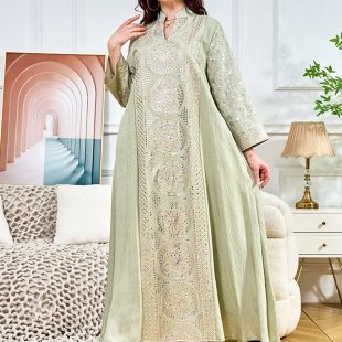 中东印尼民族风连衣裙大袍V领珠片绣花长袖 Dress 宴会晚礼服女装