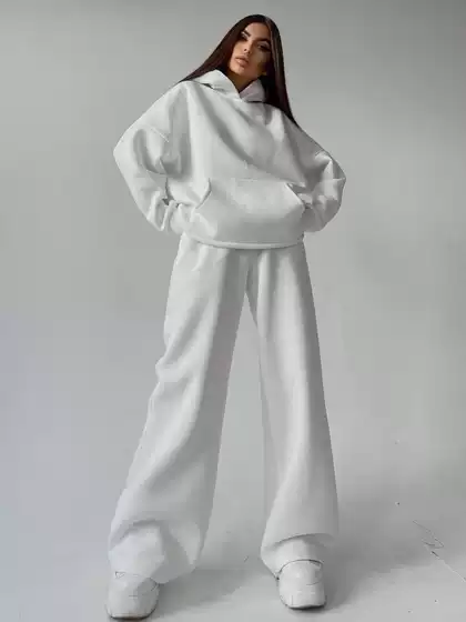 2023 Amazon Ebay European and American Women's Autumn and Winter New Hooded Pocket Loose Sweatshirt Wide-Leg Pants Two-Piece Set