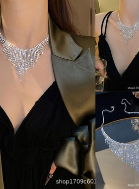 跨境女流苏满钻闪亮饰品性感项链