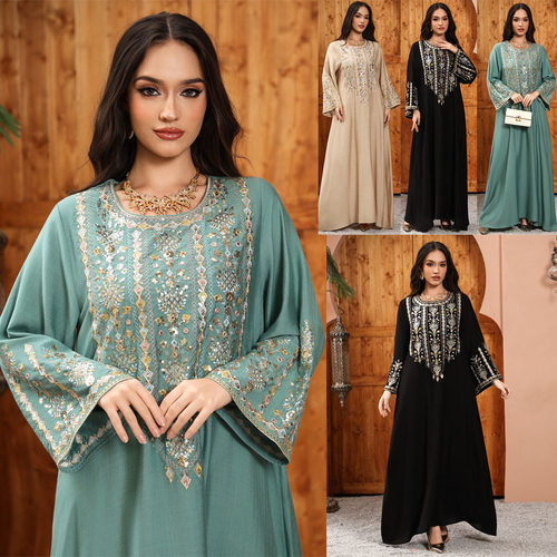 女装亮片绣花礼服旅游连衣长裙