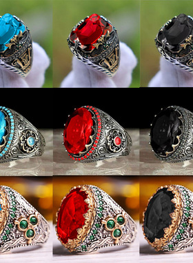 男欧美复古装饰戒指仿珠宝