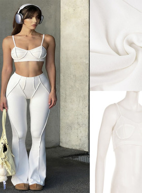 欧美新款运动套装美感吊带裤紧身微喇长裤两件套Set of clothes