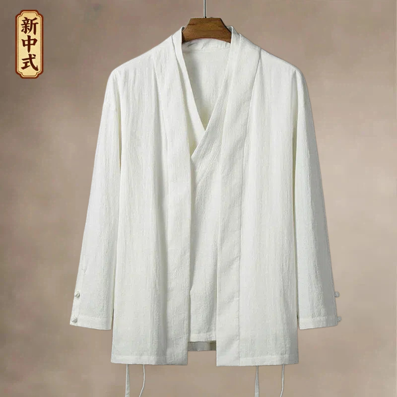 中国风棉麻汉服男斜襟开衫禅茶服