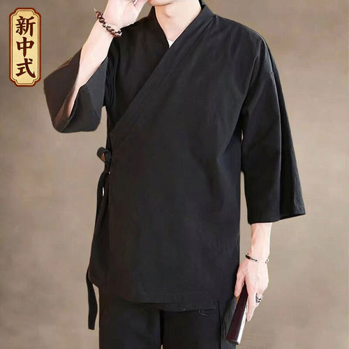 新中式汉服道袍男七分袖禅意国风