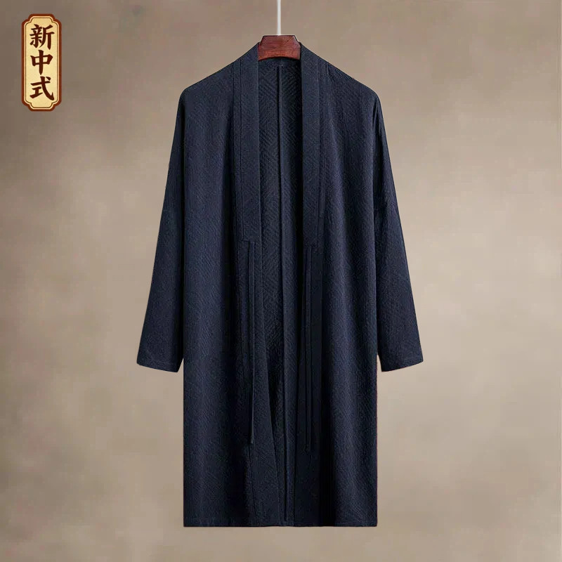 春季新中式棉麻男中长款开衫