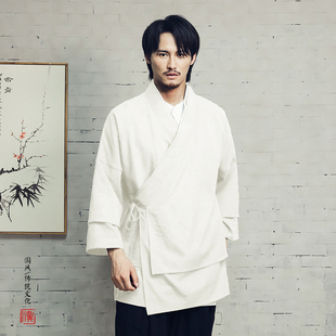 中国风交领汉服男中长款古装侠客功夫右衽外套防皱茶服居士衫衣