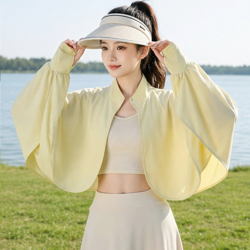夏季防晒衣披肩袖套一体斗篷女短款薄外套骑车防紫外线冰丝防晒服