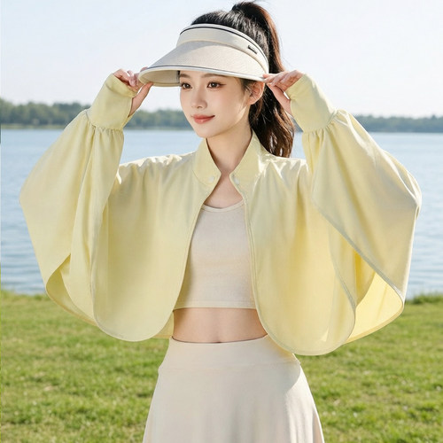 夏季防晒衣披肩袖套一体斗篷女短款薄外套骑车防紫外线冰丝防晒服