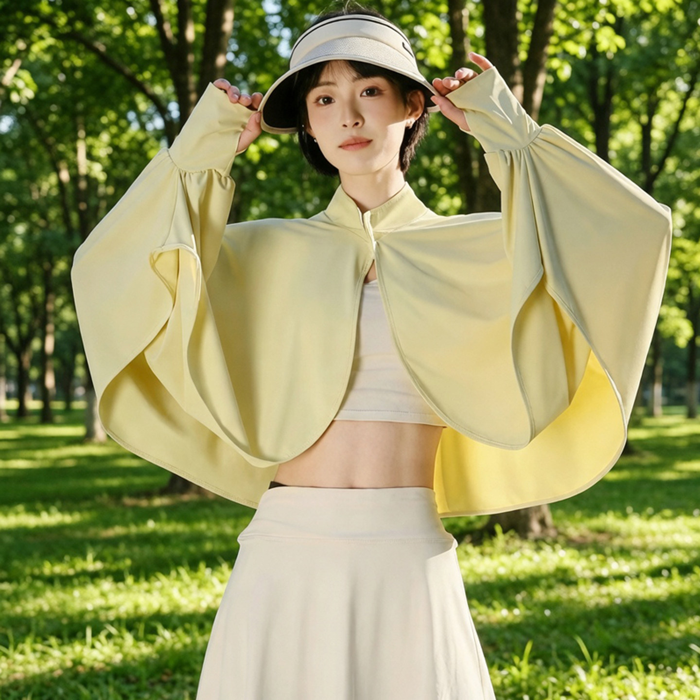 夏季防晒披肩女骑行开车防紫外线罩衫斗篷透气宽松长袖冰丝薄外套