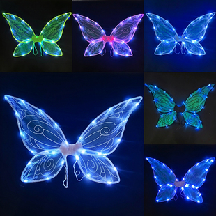 儿童节新款天使小女孩背的发光儿童蝴蝶翅膀背饰女童花仙子演道具