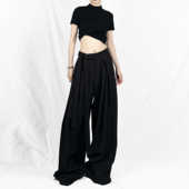 没2月 立裁褶裥飘带高腰阔腿西裤 遮胯显瘦拖地裤