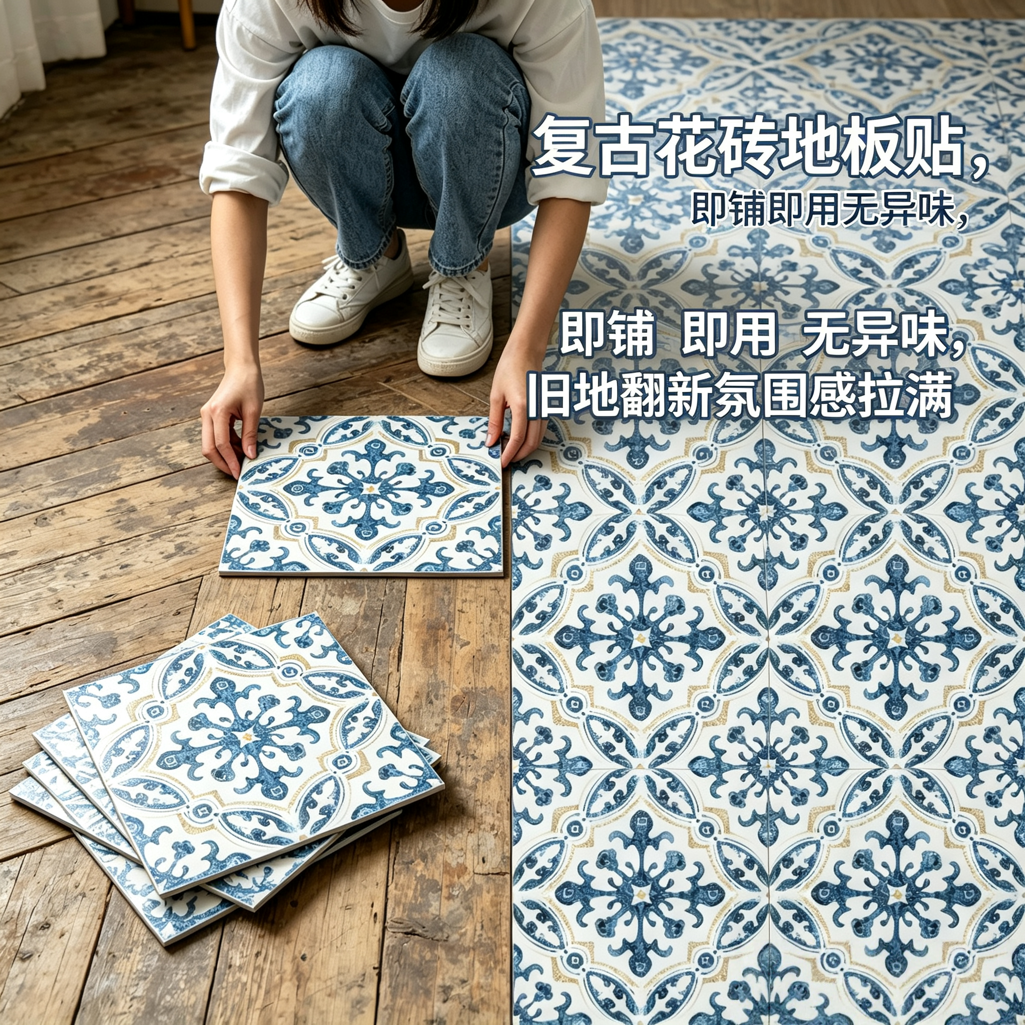 PVC地板贴自粘加厚仿瓷砖木纹