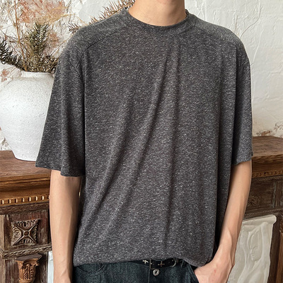 OVDY老钱风极简抗皱静奢高级感亚麻混纺舒适高韧透气t恤短袖上衣