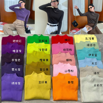 羊毛套头半高领上衣亮色