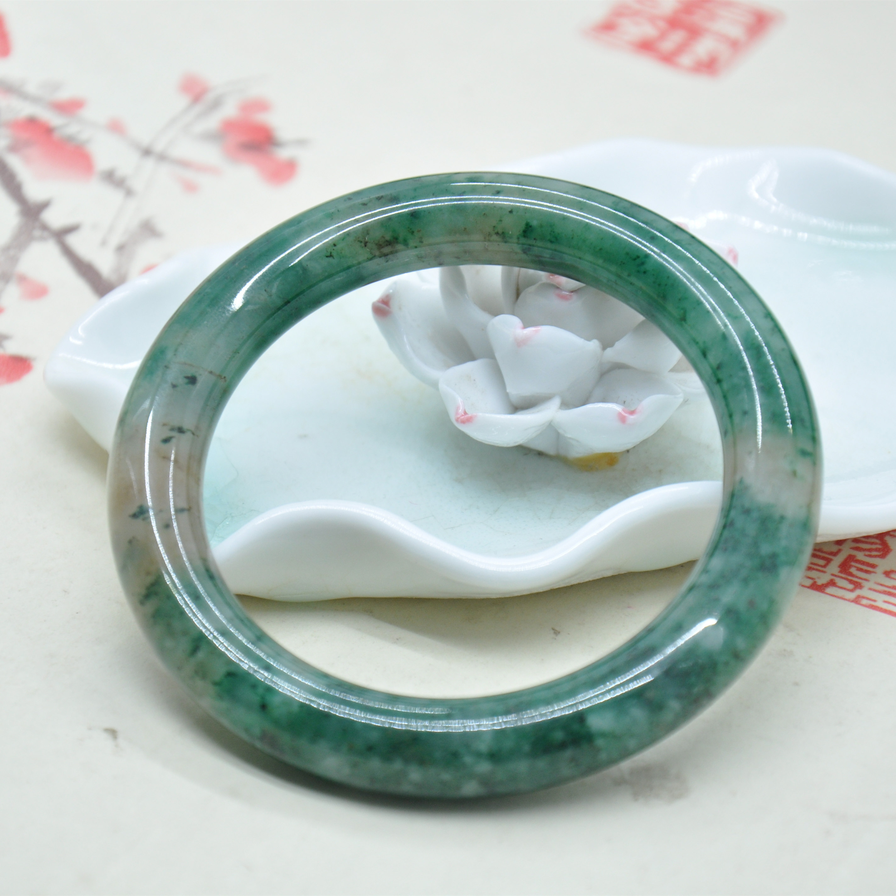 南阳玉独山玉冰透水满绿天蓝独玉手镯圆条58手环玉镯女款