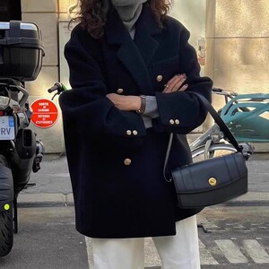 2023冬新款大码黑色加棉西装毛呢外套女胖mm200斤宽松显瘦呢大衣
