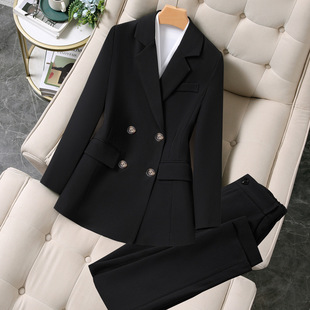 高级感西装 黑色套装 外套女胖mm春秋时尚 职业正装 高个子喇叭裤 大码