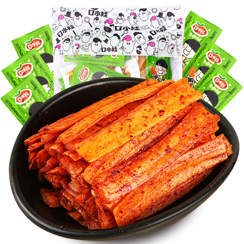 口水娃休闲零食辣条辣片豆干豆皮网红怀旧办公室零食400g