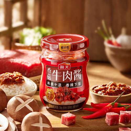 海天香菇酱200g香辣牛肉酱下饭佐餐果肉条中国大陆6个月包装箱装