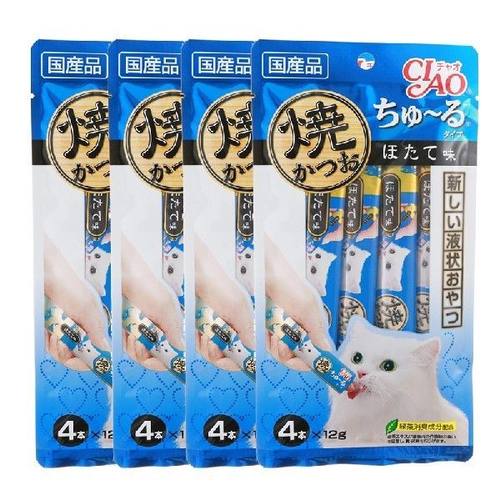 伊纳宝（INABA）妙好啾噜猫条猫零食湿粮 12g*4*4支 烤金枪鱼扇贝