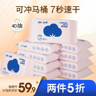 洁尔阴湿厕纸40抽*5包家庭装清爽洁净如厕卫生护理湿巾私处湿