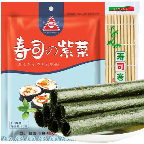 川珍28g寿司海苔紫菜包饭10片送竹帘卷帘果肉条包装箱装中国大陆