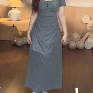 连衣裙时尚 2025夏季 短袖 新款 甜美休闲女 微胖韩系气质波点显瘦法式