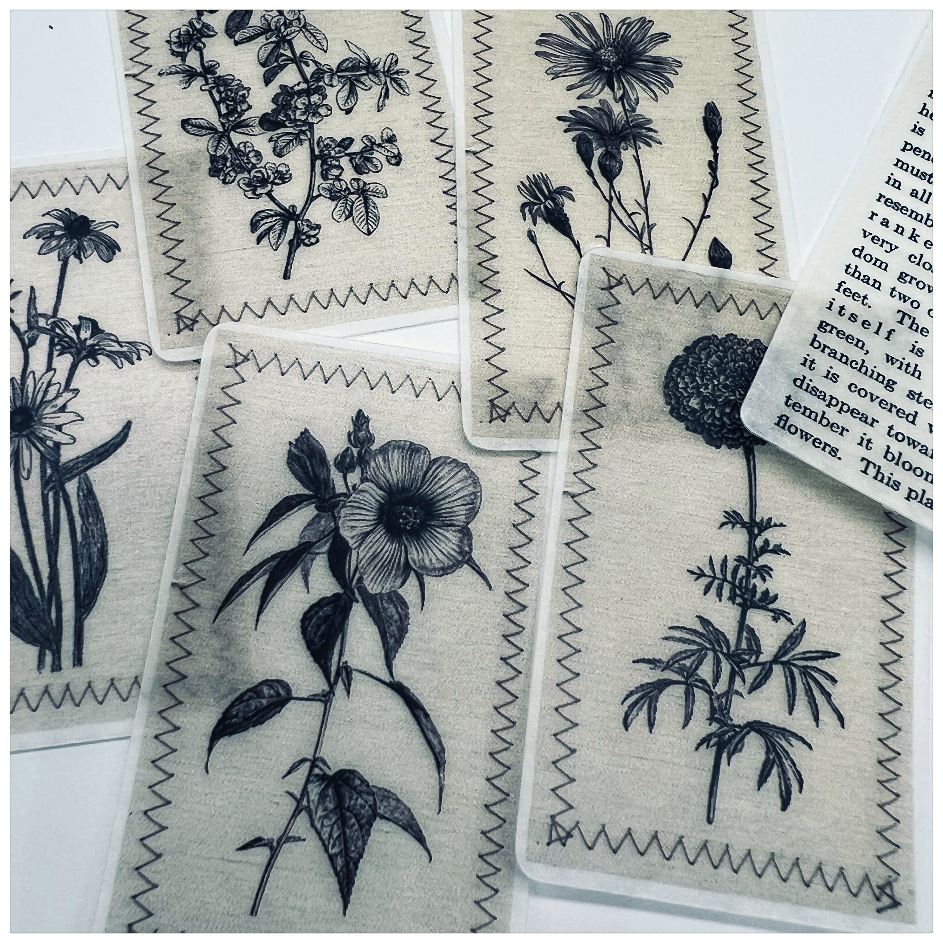 junk journal手帐素材 vintage复古缝线花卉19枚 tn手账25元包邮