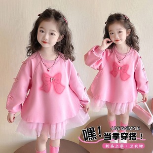 女宝宝甜美网纱拼接卫衣裙儿童公主裙春装 女童连衣裙春季 2025新款