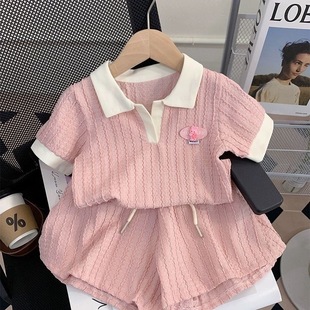 兒童2024新款 女童短袖 夏季 寶寶純棉休閑洋氣Polo短褲 套裝 兩件套