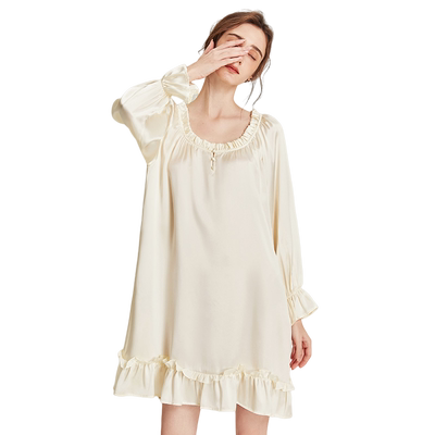 2026夏季新款真丝睡衣女法式花边宽松桑蚕丝家居服长袖睡裙可外穿