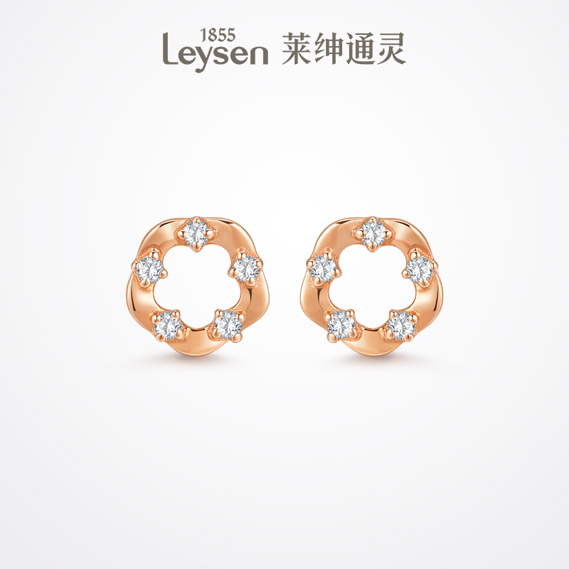 【新品】 莱绅通灵珠宝 花冠女神 18K金钻石耳钉 钻石耳环 耳饰