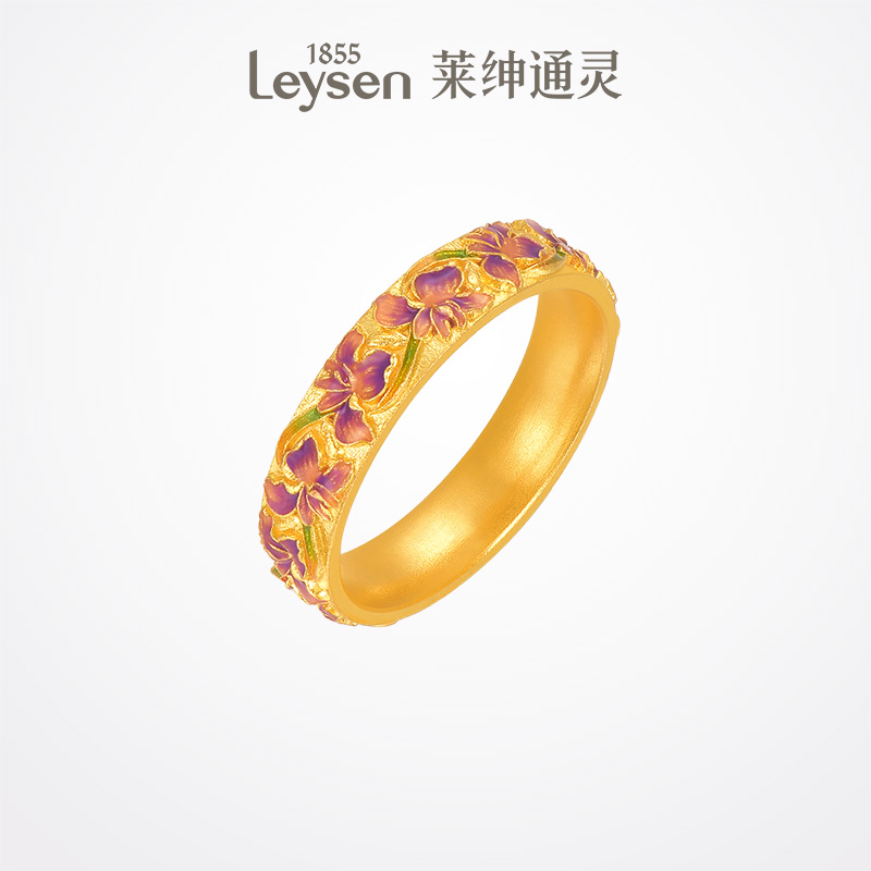 莱绅通灵999足金黄金珐琅戒指