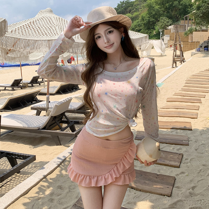 分体泳衣女2026新款女士高级感长袖两件套性感纯欲海边度假泳装