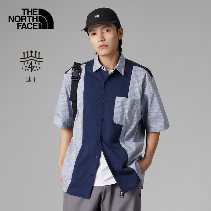 TheNorthFace北面户外UE先锋设计男拼接速干短袖衬衫春夏T恤885M