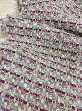 小香风布料 灰色羊毛马海毛 质感超赞手工编织混纺粗花呢服装面料